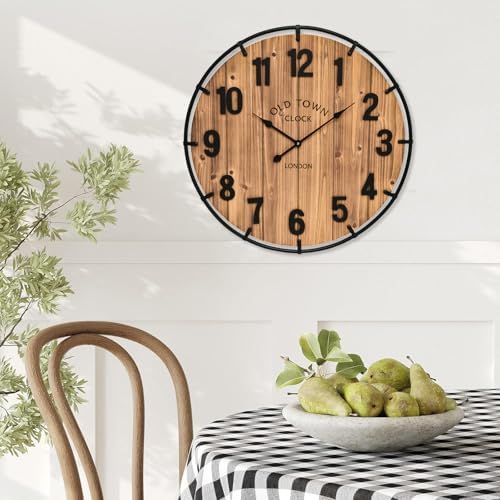 20 Inch Farmhouse Wall Clock Large Old Town Vintage Rustic Wooden Clock by MICWIC