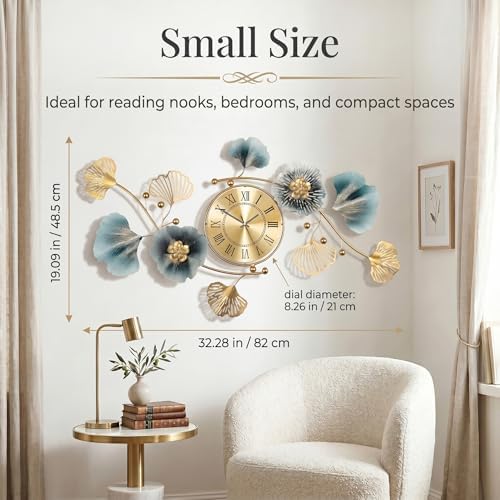 33" 3D Ginkgo Leaf Metal Wall Clock - Image 2