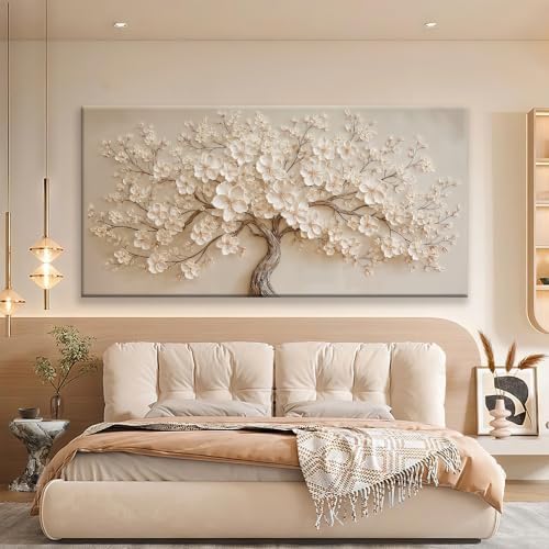 I@U Large White Flower Tree Canvas Wall Art - Image 2