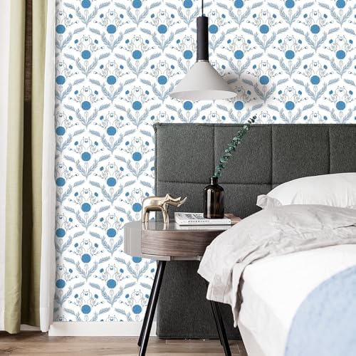 Vintage Floral Wallpaper Blue, Botanical Removable Peel and Stick Wallpaper - Image 2