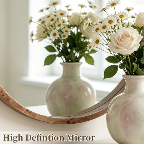 WallBeyond 32 Inch Round Wood Mirror, Burlwood Grain Wood Frame Circle Mirror - Image 4