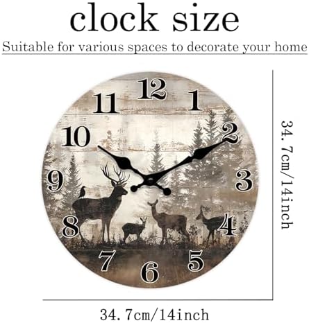 XNM Vintage Deer Forest Wooden Wall Clock Battery Operated 14 Inch - Image 5