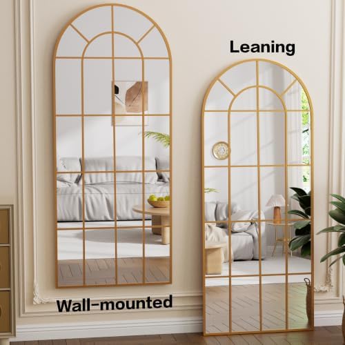 HARRITPURE Arched Full Length Mirror 71"x30" Gold Windowpane Floor Mirror - Image 6