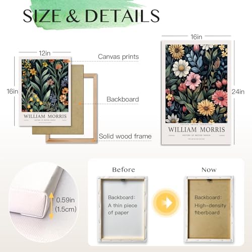 Hianan Wrapped Canvas Morris Floral Bird Wall Art Set of 3, 16x24 in - Image 6