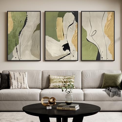 Large Framed Sage Green Abstract Wall Art by Cuspin