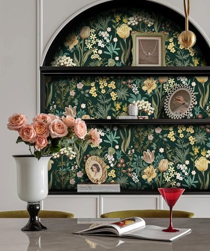 787’’17.3’’Floral Peel and Stick Wallpaper Boho Vintage Dark Green - Image 5