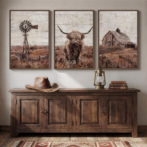 Framed Highland Cow Farmhouse Wall Art - Image 3