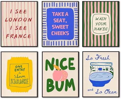 ZYANGZY Funny Quotes Sign Bathroom Poster Set of 6, Cute Wash Your Hands Toilet by ZYANGZYWallArt