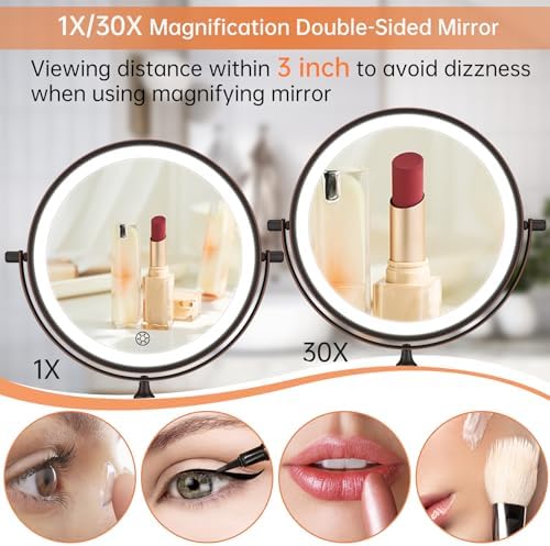 5000mAh Rechargeable Wall Mounted Lighted Makeup Mirror Double Sided 1X30X - Image 3