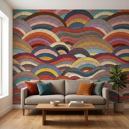 Boho Peel and Stick Wallpaper Rainbow Wave Wall Mural - Image 2