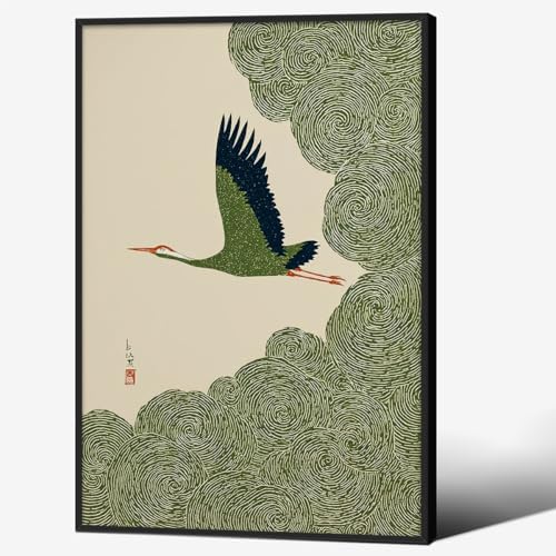 Japanese Flying Black Framed Wall Art Nature Bird Pictures Aesthetics Posters by Unknown