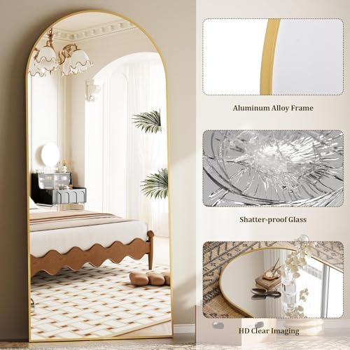Prywot Full Length Mirror, Oversized 81"x41" Arched-Top Floor Mirror - Image 7