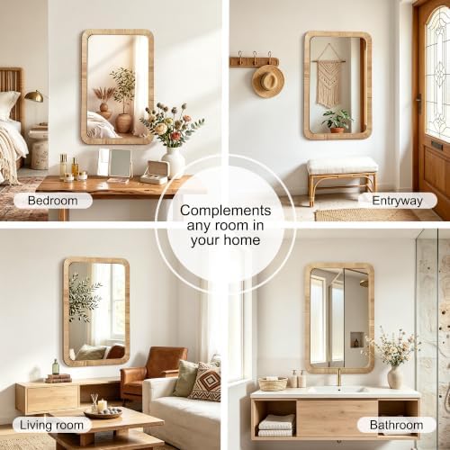 Decorative Rattan Wall Mirror, Boho Bathroom Modern Makeup, Rustic Wall Bohemia - Image 3