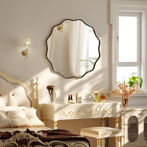 20" Decorative Scalloped Round Wall Mirror, Wavy Metal Deep Frame - Image 6