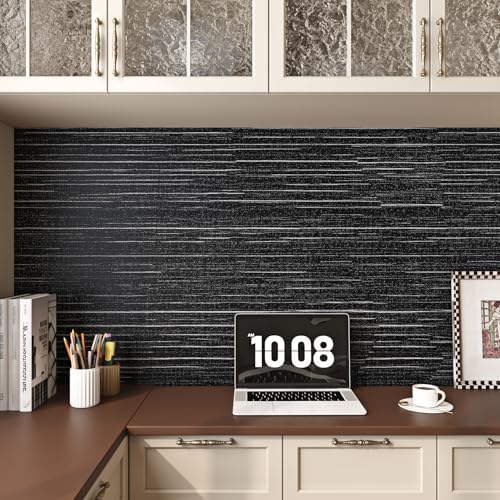 Livelynine Black Grasscloth Wallpaper Textured Peel and Stick Wallpaper Black - Image 3