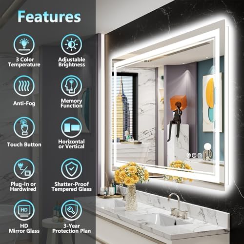 48x28 LED Bathroom Mirror, Backlit & Front Lit Lighted Mirror - Image 2