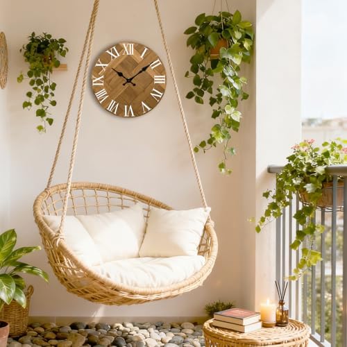 Vintage Roman Numerals Wall Clock Battery Operated 10 Inch Wooden - Image 5
