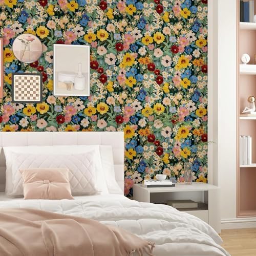 BOKEBEVE Floral Wallpaper Peel and Stick Boho Green Yellow 17.5 x 118In - Image 4