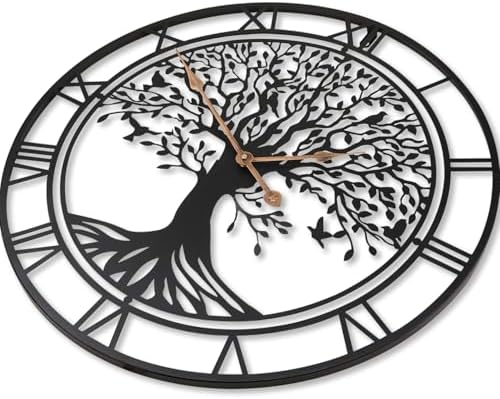 Dankeit Tree of Life Wall Clock, 24Inch Metal Black Family Tree Oversized Wall - Image 3