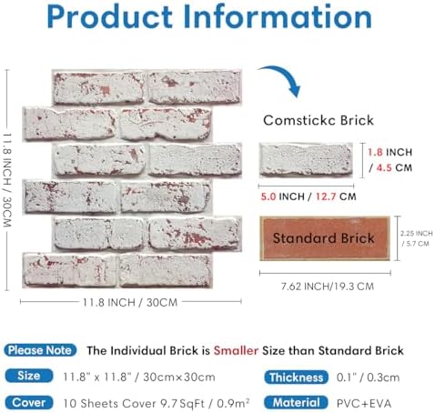 COMSTICKC 3D Faux Brick Wall Panels Peel and Stick - Image 4