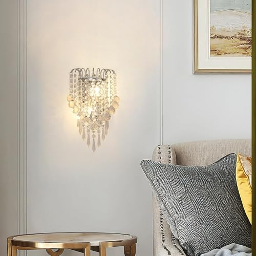 Goeco Crystal Wall Sconces, 11.8x7 Inch Chrome Wall Sconce Luxury Crystal Drops - Image 3