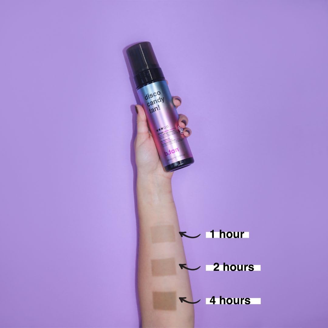 b.tan Dark Self Tanner Mousse | Disco Candy Tan - Best, 1 Hour Express Sunless Tanning Foam, Candy-Scented, Sweat-Proof & Transfer Resistant, No Fake Tan Smell, Vegan, Cruelty Free, 6.7 Fl Oz