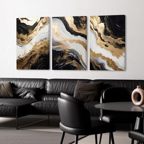 EJPFOGV Triptych Black White Gold Wrapped Canvas Wall Art 20x30 inches x3 - Image 4