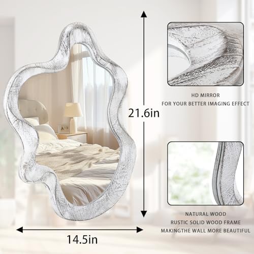 Asymmetrical Mirror Wood Frame Irregular Wall Mirror Unique Shape Wavy Wall - Image 7