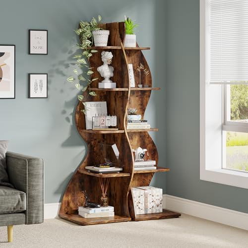 Tribesigns Corner Shelf, Rustic 5-Tier Wall Corner Bookshelf, Stylish Corner - Image 2
