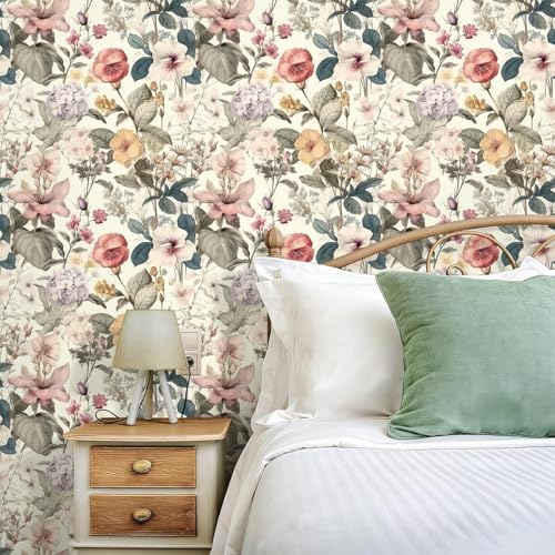 Jeweluck Vintage Floral Wallpaper Peel and Stick Wallpaper 16.9”x590.5” - Image 2