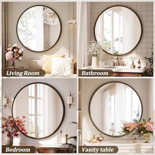 32'' Round Mirror, Beaded Circle Decorative Wall Mirror - Image 6