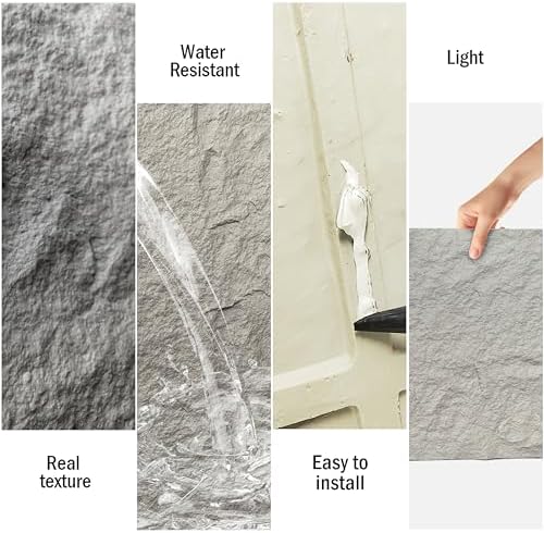 4-Pack 3D Faux Stone Wall Panels Rock Wall Panel Gray - Image 5