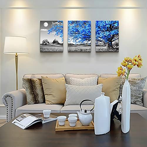 Wall Art For Living Room black and white Blue tree moon Canvas Wall Decor for - Image 4