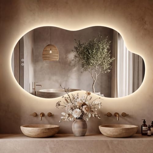 60''x36'' Backlit Mirror Bathroom Wall Cloud Rounded Corners, LED Bathroom by mirror