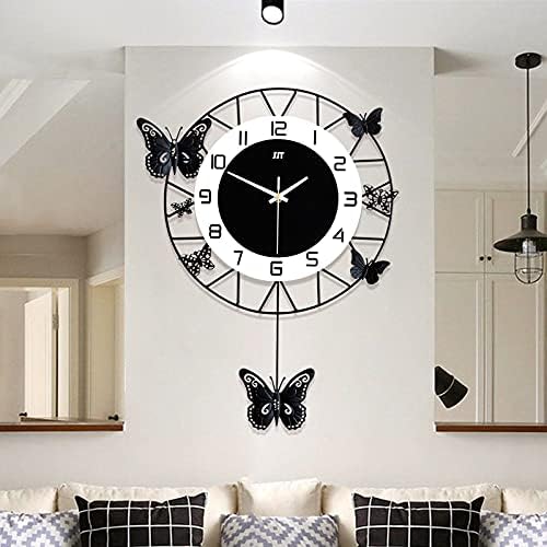 Large Wall Clock 20 Inch, Modern Pendulum Wall Clock Butterfly Art Decor Silent by SNKOURIN