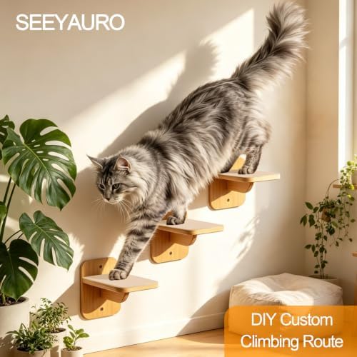 3-in-1 Wall-Mounted Cat Furniture, Solid Wood Cat Tree, Wall-Mounted Perch - Image 3