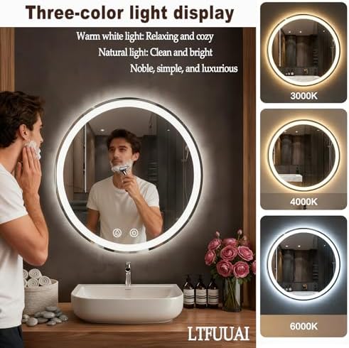LTFUUAI 24" Round LED Bathroom Mirror - Image 2