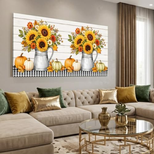 Thanksgiving Sunflower Large Wall Art Fall Flower Pumpkin Maple Leaf Black - Image 4