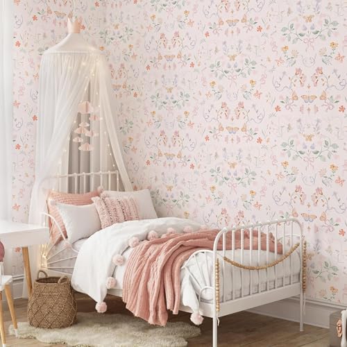 Ismoon Pink Wallpaper Peel and Stick Floral Wallpaper 17.3in x 16.4ft Green - Image 3