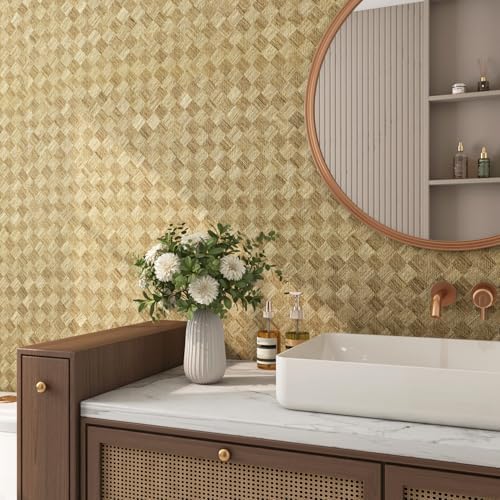FunStick 24"x200" Retro Tan Brown Wallpaper Peel and Stick Grass Cloth - Image 2