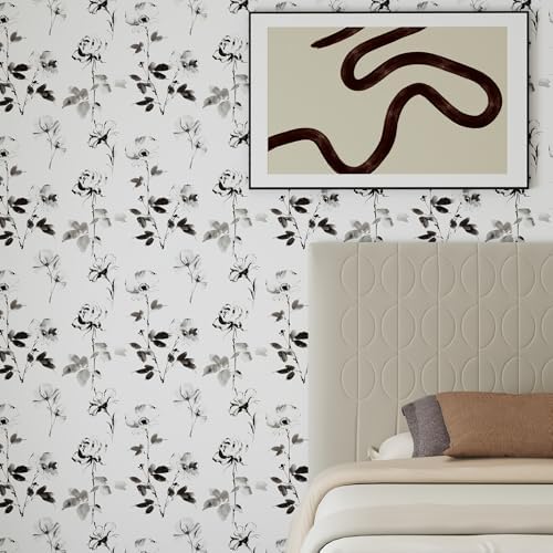 Hopepak Floral Wallpaper Peel and Stick Black and White Flower Peel and Stick - Image 2