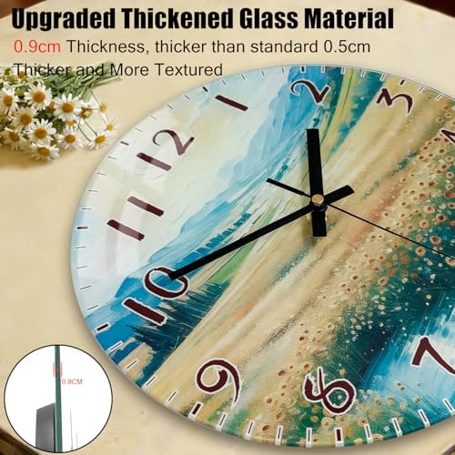 Battery Operated Wall Clock, 8 Inch Exclusive Flower & Mountain Glass Design - Image 5