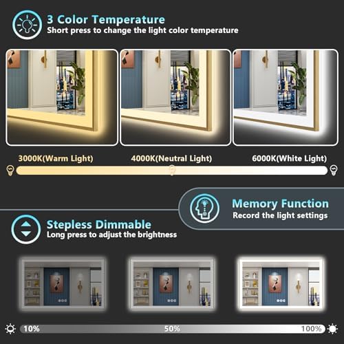 66x40 Gold LED Bathroom Mirror - Image 4
