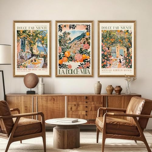 SYWENNOI Triptych Framed Dolce Far Niente Cnavas Wall Art 24x36 inch x3 - Image 4