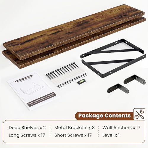 Deep Wall Shelves 55"W x 8"D Engineered Wood Floating Shelves - Image 4