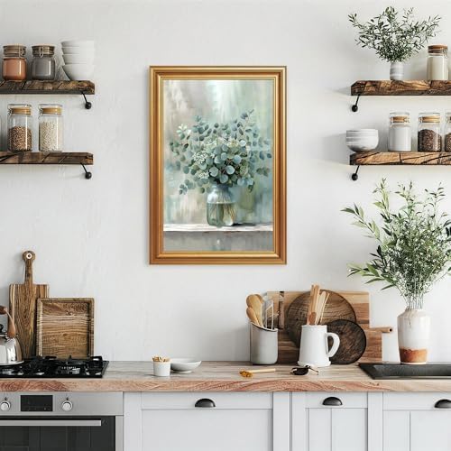 EJPFOGV White Flowers Eucalyptus Still Life Framed Canvas Wall Art 16x24 in - Image 3
