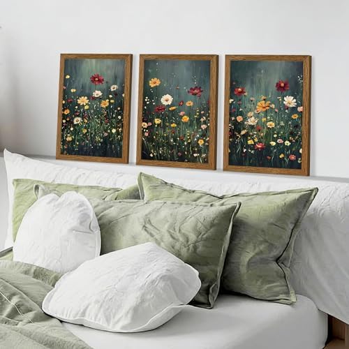 Urmoya Triptych Colorful Wildflower Meadow Framed Canvas Wall Art, 12x16 in - Image 4