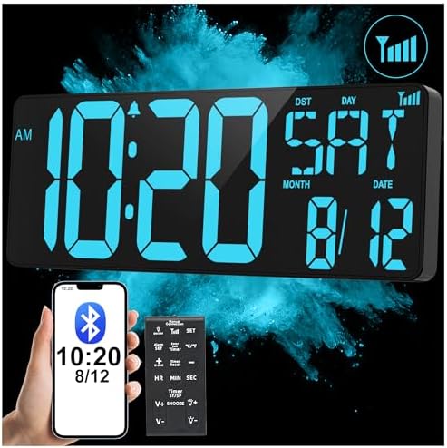 XREXS 17.2" Large Digital Wall Clock Bluetooth Sync Time by XREXS