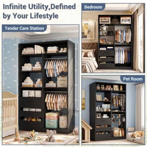 iSunirm 3FT Closet System with 6 Shelves, Wood Walk-in Closet with Closed & 2 - Image 5