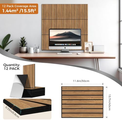 TO-TH 12 Pack Sound Panels Self-Adhesive Noise Absorbing Panel, Rustic Teak - Image 5